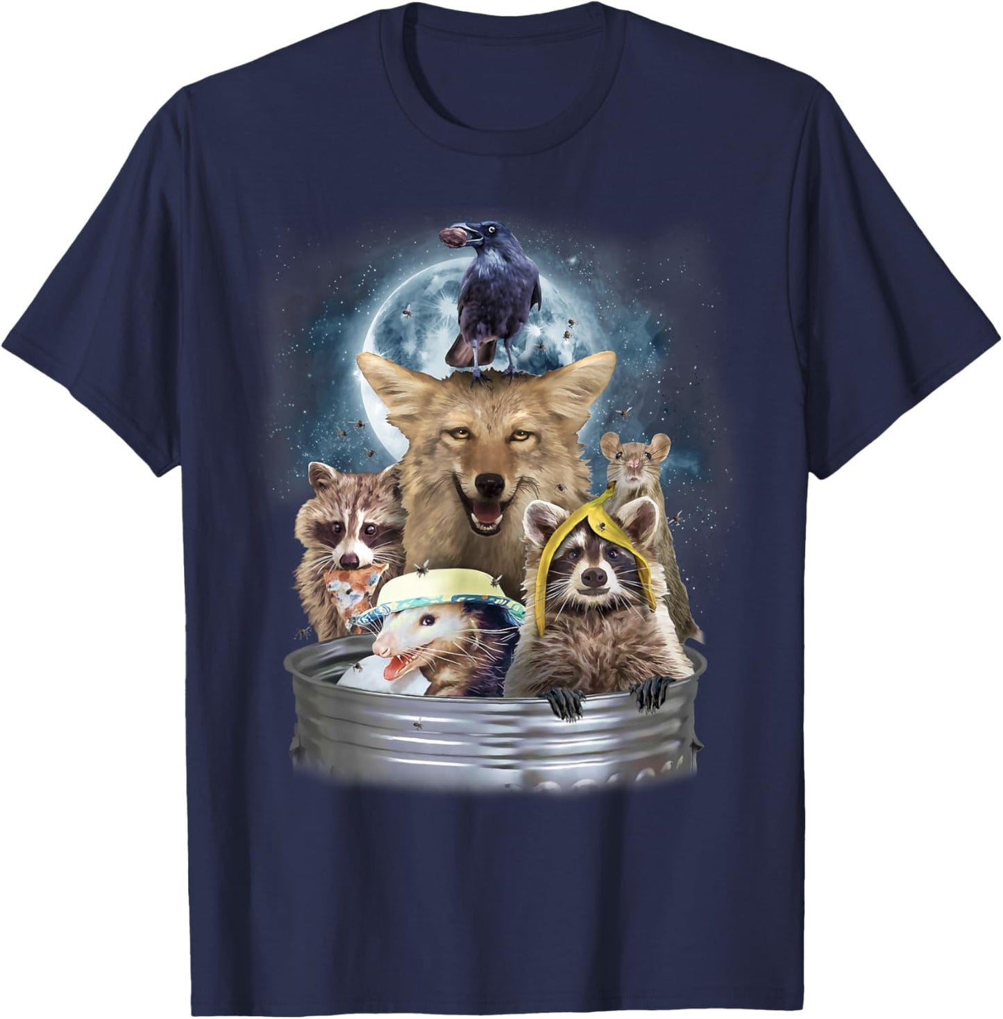 Trash Animals Howling at the Moon Shirt - Funny Team Trash T-Shirt - T-Shirt | Navy