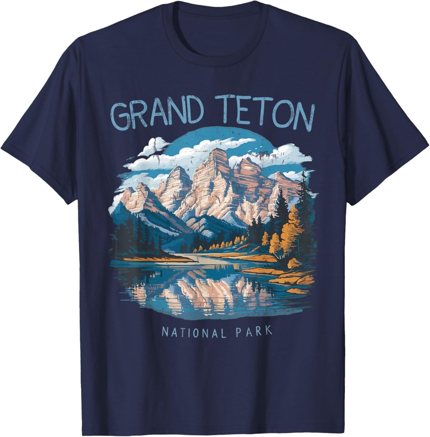 Grand Teton Retro US Wyoming Jackson Hole Lake Vintage Parks T-Shirt - T-Shirt | Navy