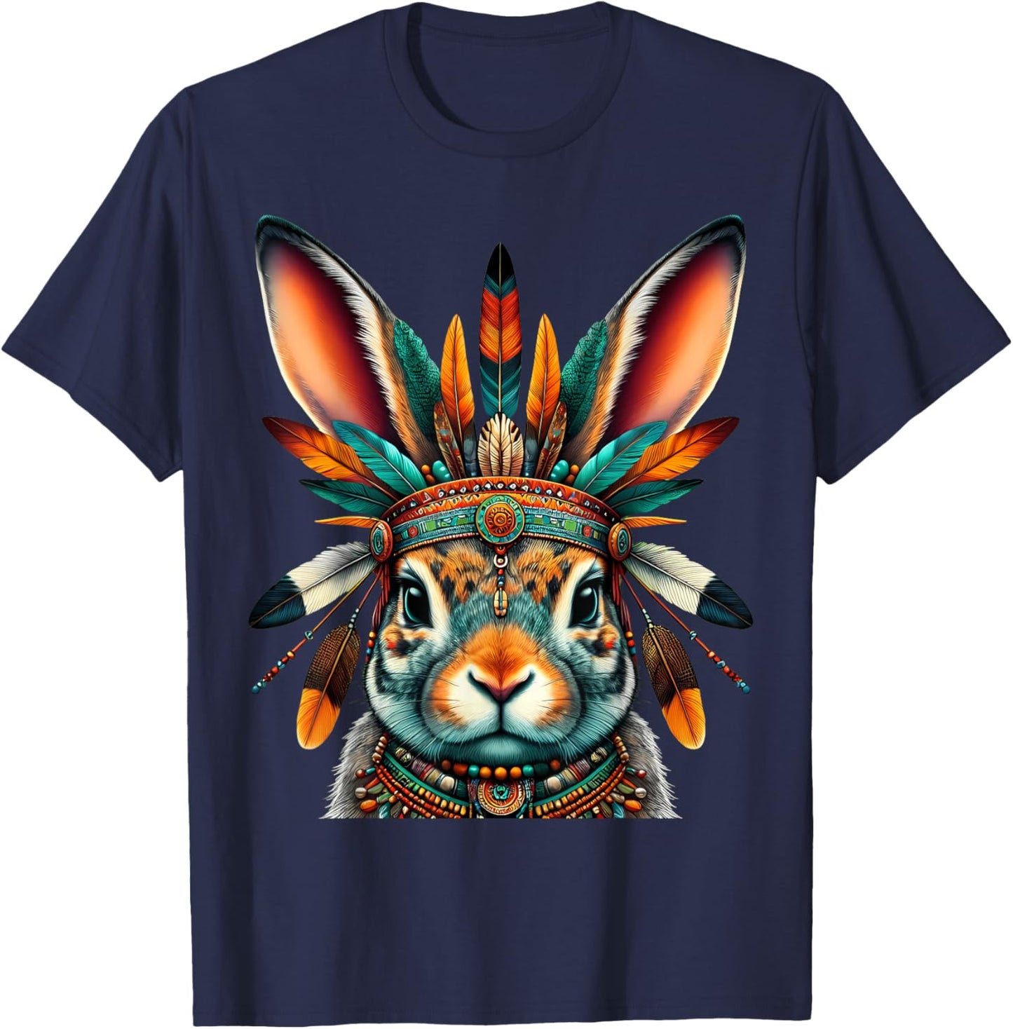 Native Indian Rabbit Native American Indian Feathers T-Shirt - T-Shirt | Navy