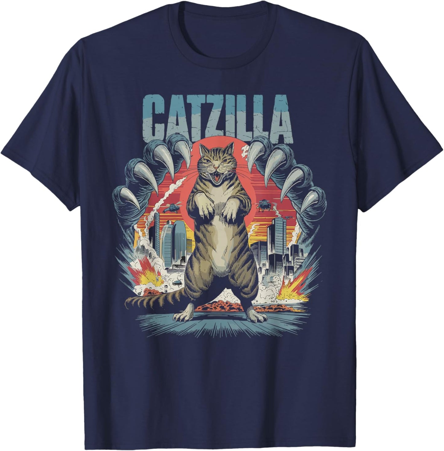 Catzilla Cat Funny Kitten Lover Japanese Art Men Women T-Shirt - T-Shirt | Navy