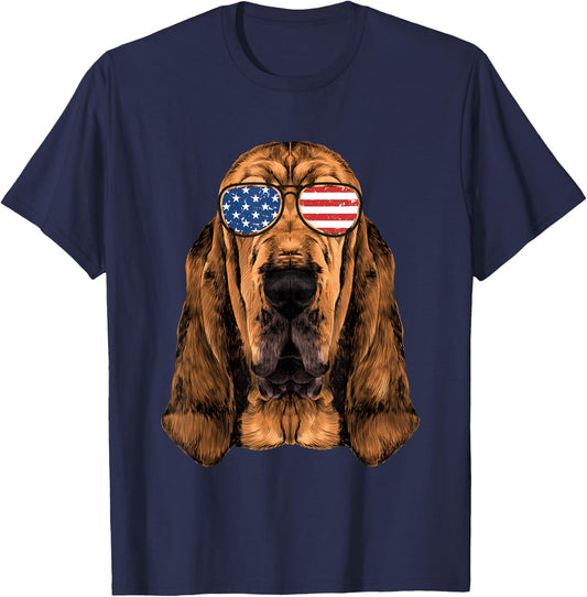 Bloodhound Shirt Men Women Kids American Flag Dog T-Shirt - T-Shirt | Navy
