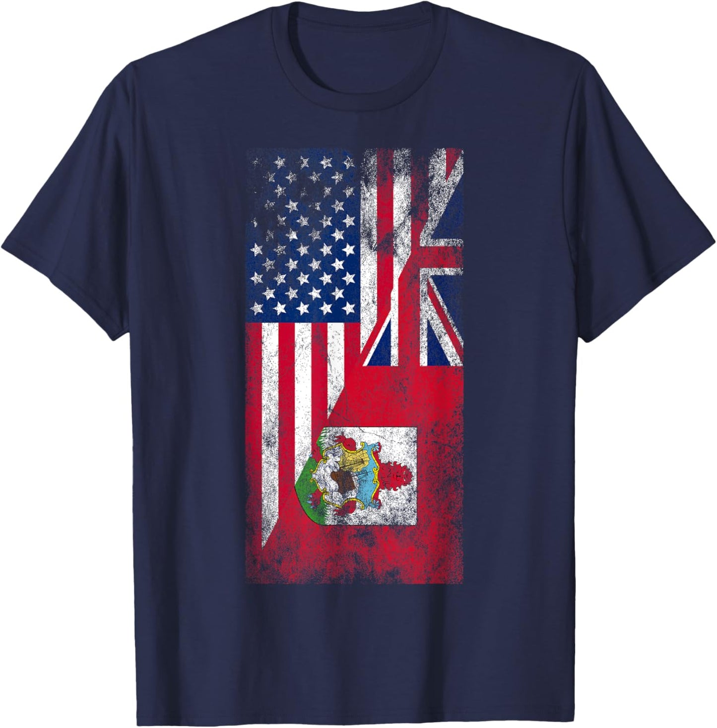 USA & Bermuda Flags - United States of America, Bermudan T-Shirt - T-Shirt | Navy