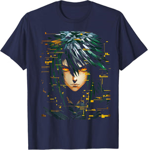 Anime Men Pixel Art Graphic Fantasy Anime T-Shirt - T-Shirt | Navy