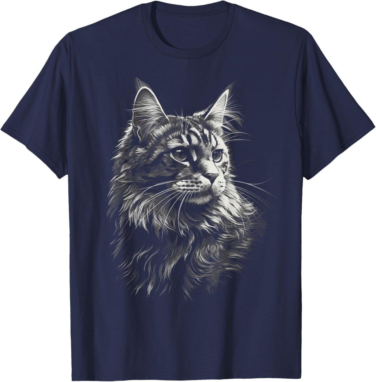 Maine Coon Cat Eyes Kitty Kitten Cat Artwork Cat Face T-Shirt - T-Shirt | Navy