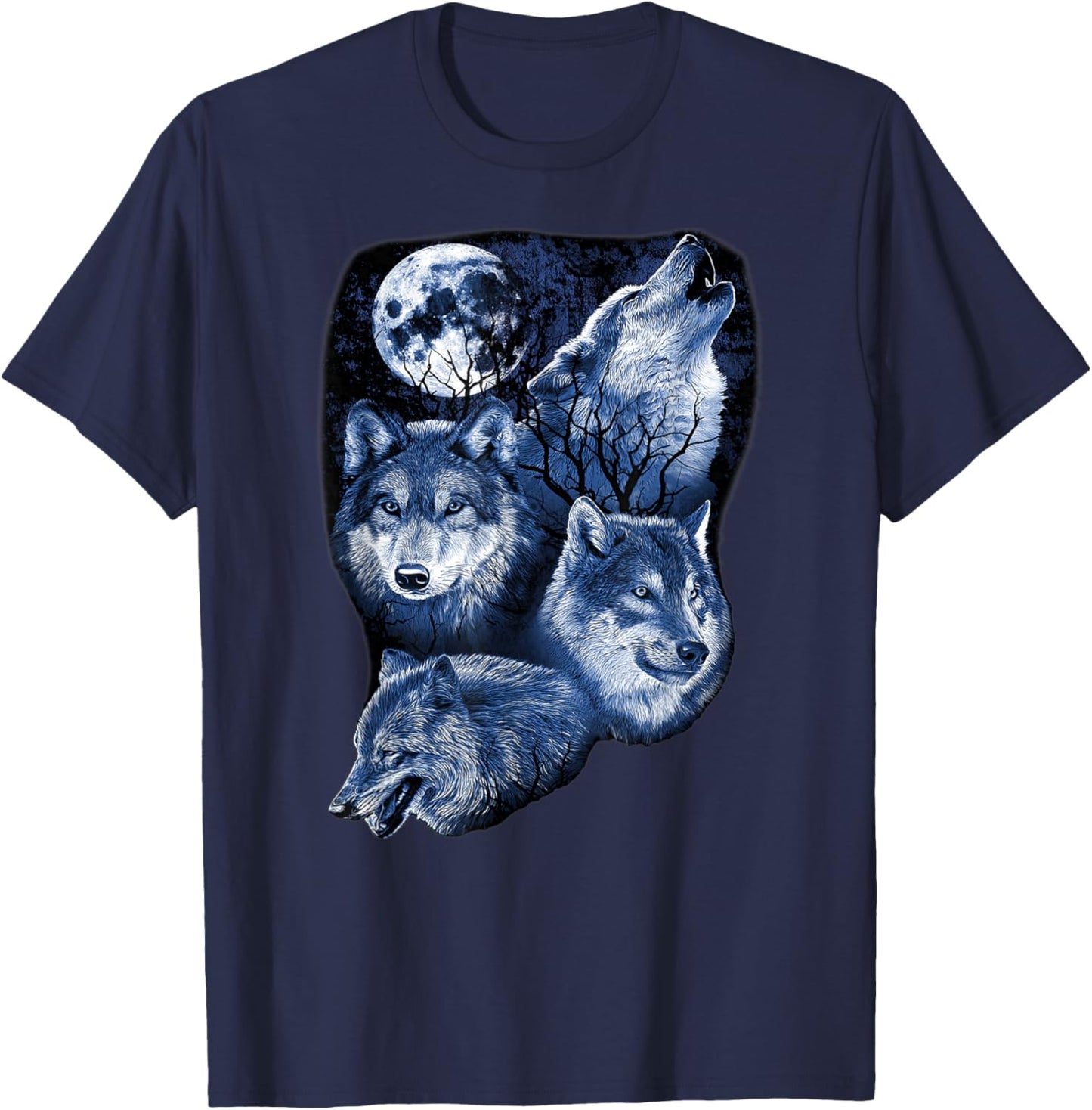 Four Wolfs Howling At The Moon Wolf Lover T-Shirt - T-Shirt | Navy