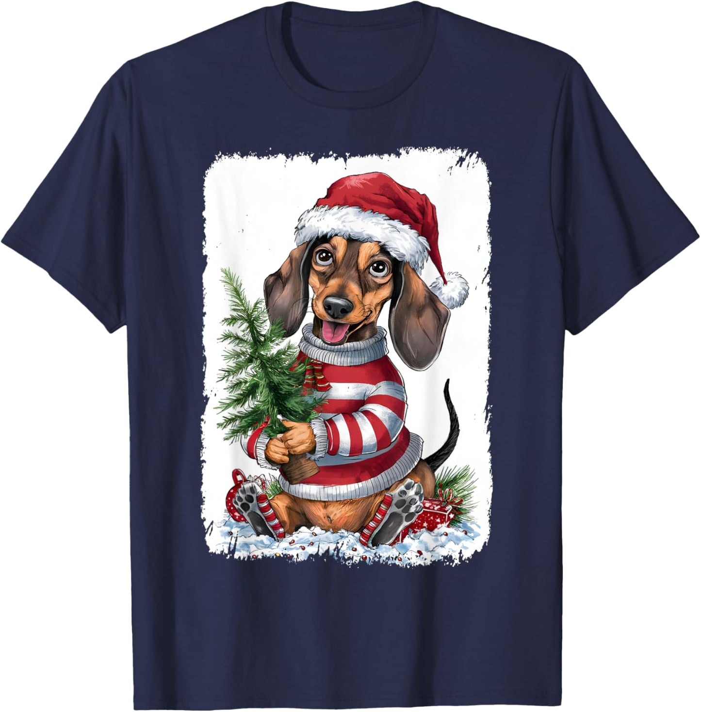 Christmas Dachshund Dog , Black, S T-Shirt - T-Shirt | Navy