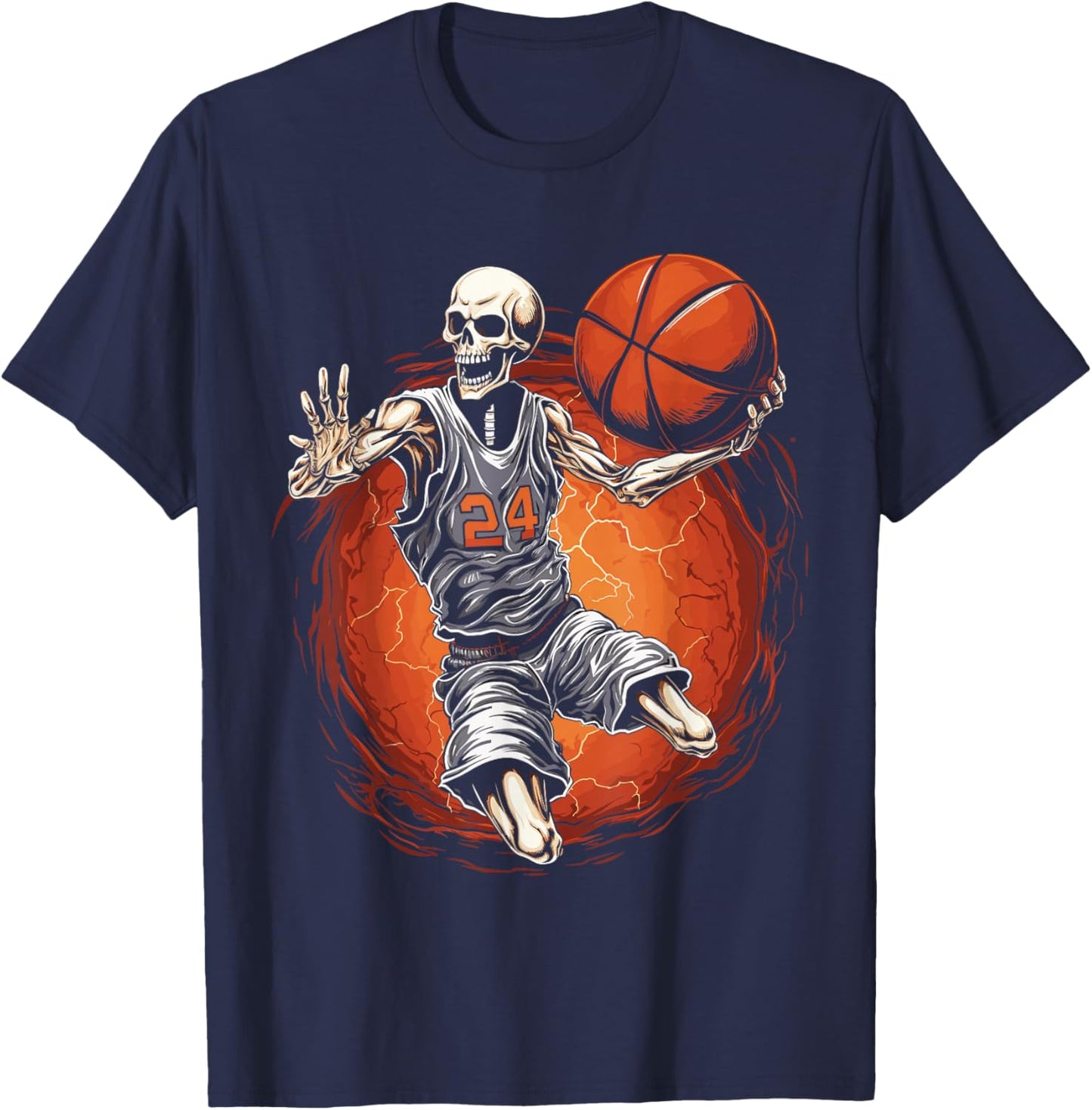 Spooky Basketball Player Skeleton Halloween Men, Women, Kids T-Shirt - T-Shirt | Navy