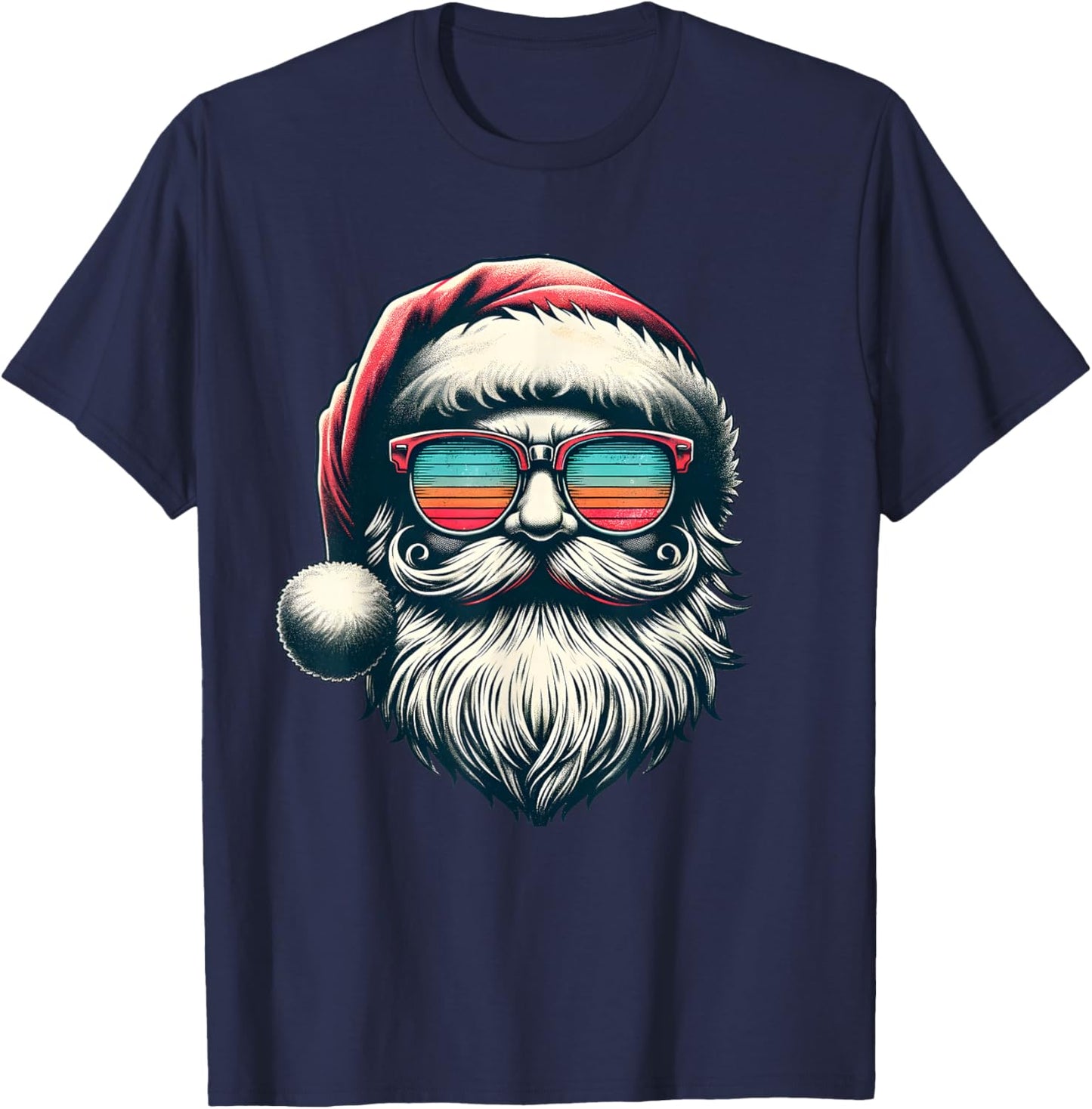 Santa Face Retro Sunglasses Christmas Xmas Men Women Kids T-Shirt - T-Shirt | Navy