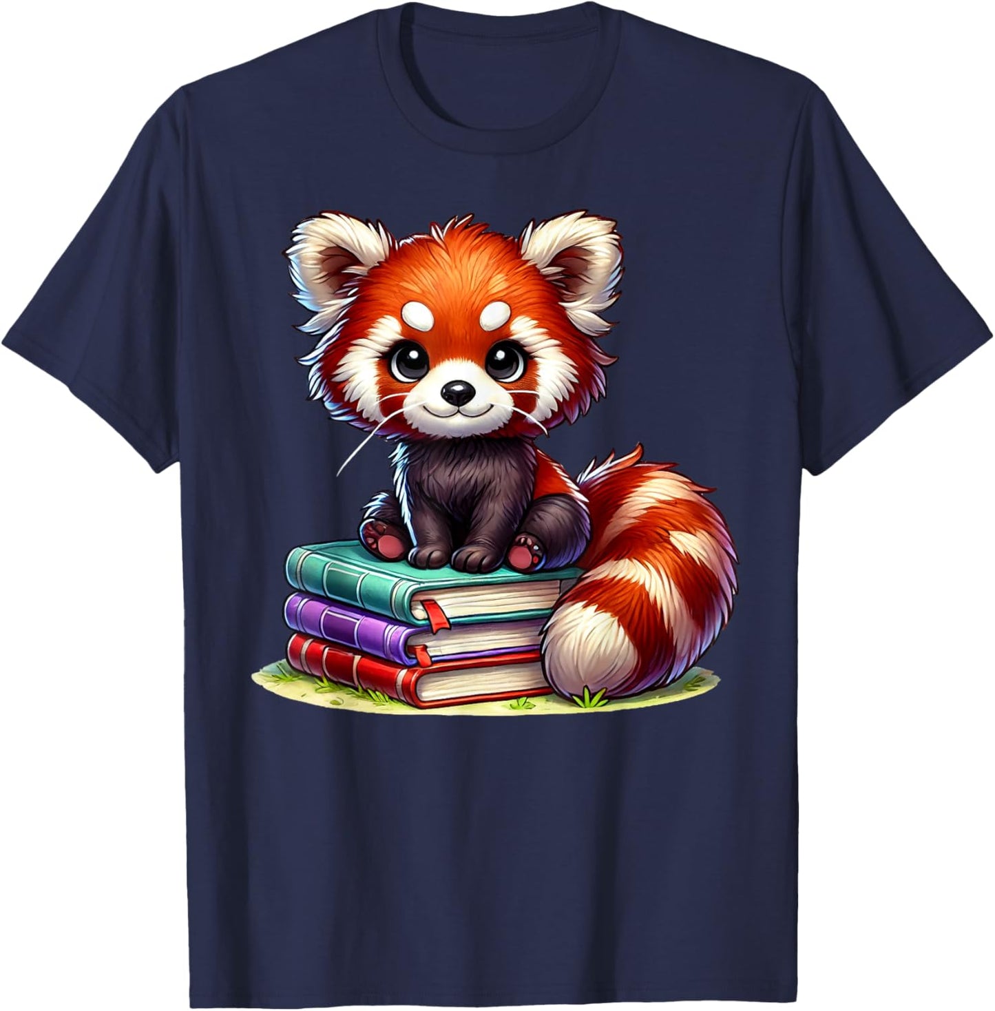 Red Panda Books Lover Reading Bookworm T-Shirt - T-Shirt | Navy