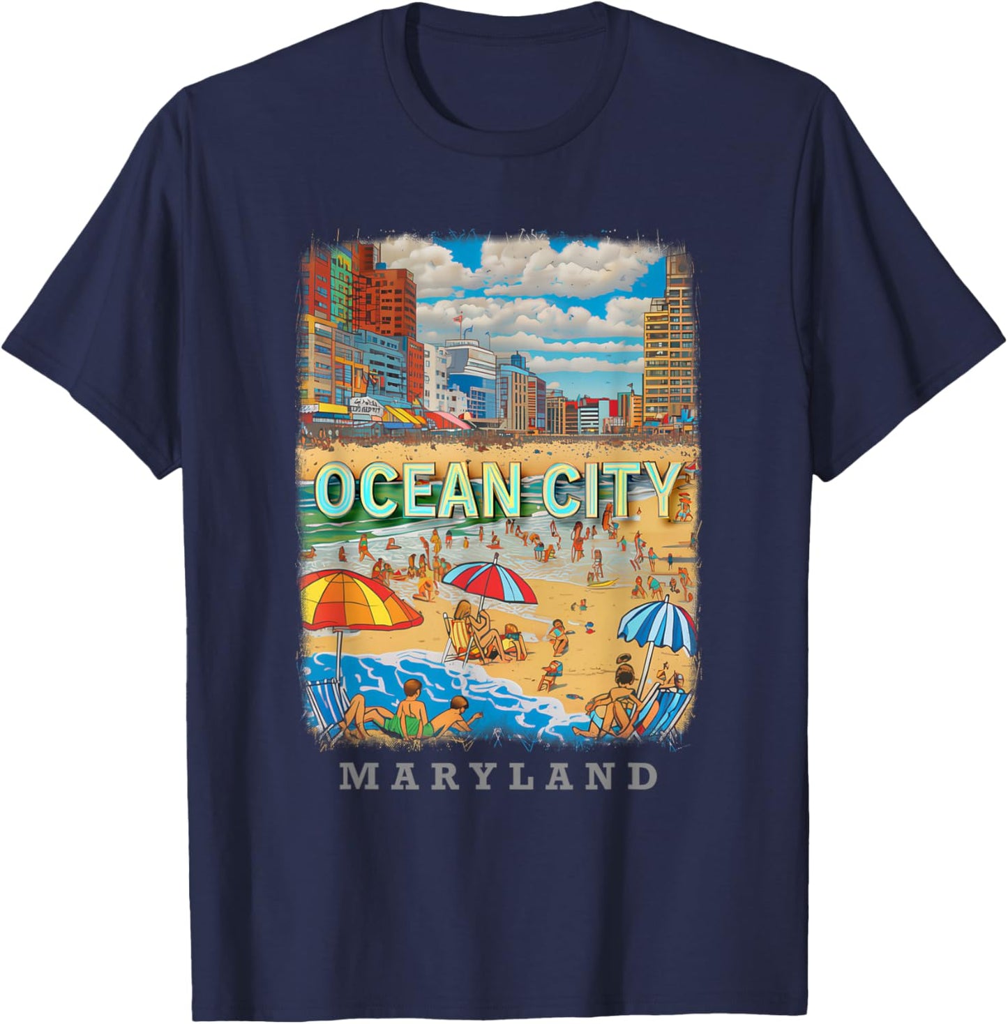 Ocean City Maryland MD Beachfront Bliss SD527 T-Shirt - T-Shirt | Navy