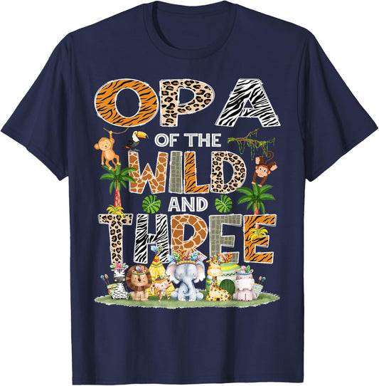 Opa Of The Wild Three 3Rd Birthday Tribal Safari Jungle T-Shirt - T-Shirt | Navy