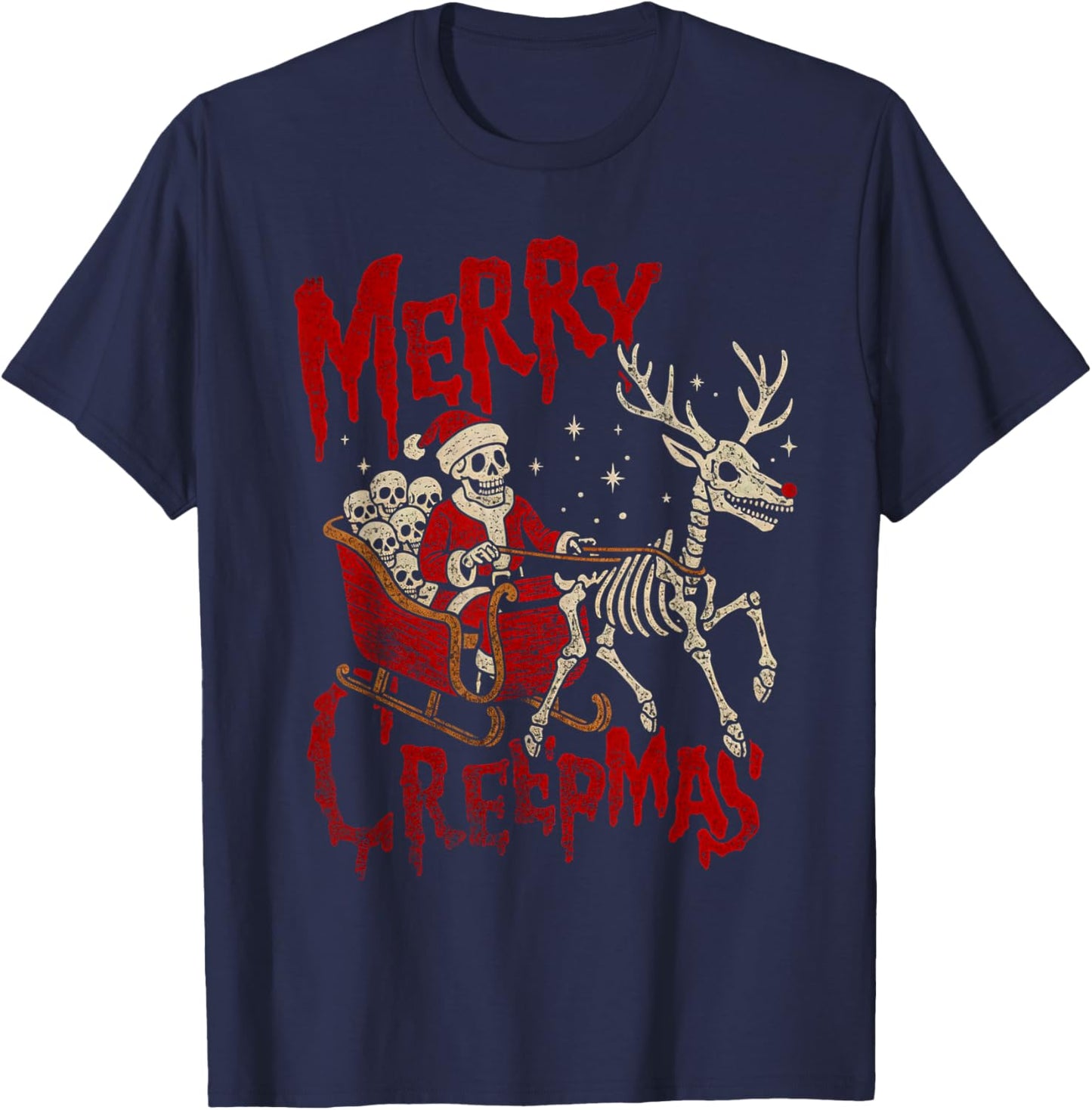 Merry Creepmas Skeleton Creepy Christmas Goth Holiday Pajama T-Shirt - T-Shirt | Navy