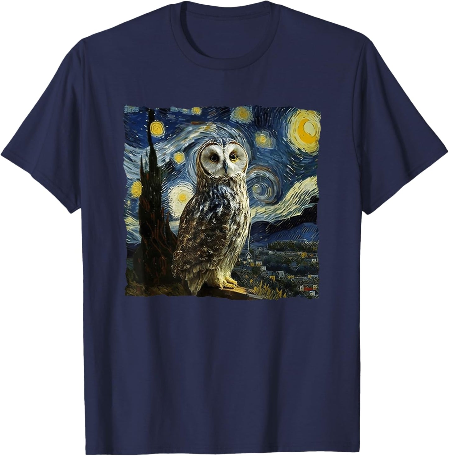 Owl Starry Night Van Gogh Painting Moon Owls Owl Lover T-Shirt - T-Shirt | Navy