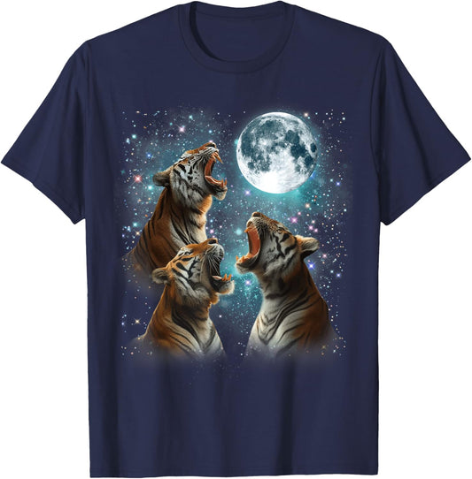 3 Tiger Moon Howling Tiger Head Funny , Women, Kid T-Shirt - T-Shirt | Navy
