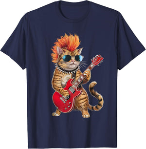 Cute Punk Cat Rock'n Roll Goth Cat Guitar Band Funny Women Kids T-Shirt - T-Shirt | Navy