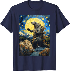 Japanese Monster Kaiju in Van Gogh Starry Night T-Shirt - T-Shirt | Navy