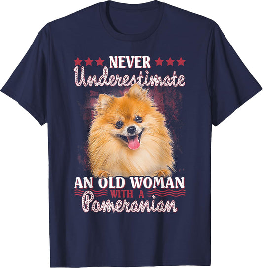 Never Underestimate an Old Woman with Pomeranian Small T-Shirt - T-Shirt | Navy