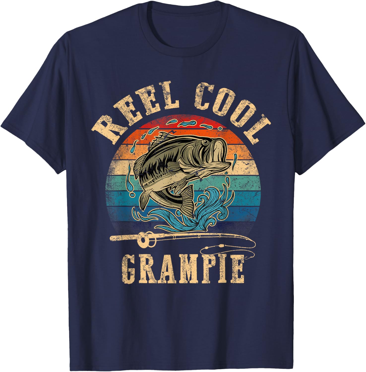 Vintage Reel Cool Grampie Fish Fishing Shirt Father's Day T-Shirt - T-Shirt | Navy