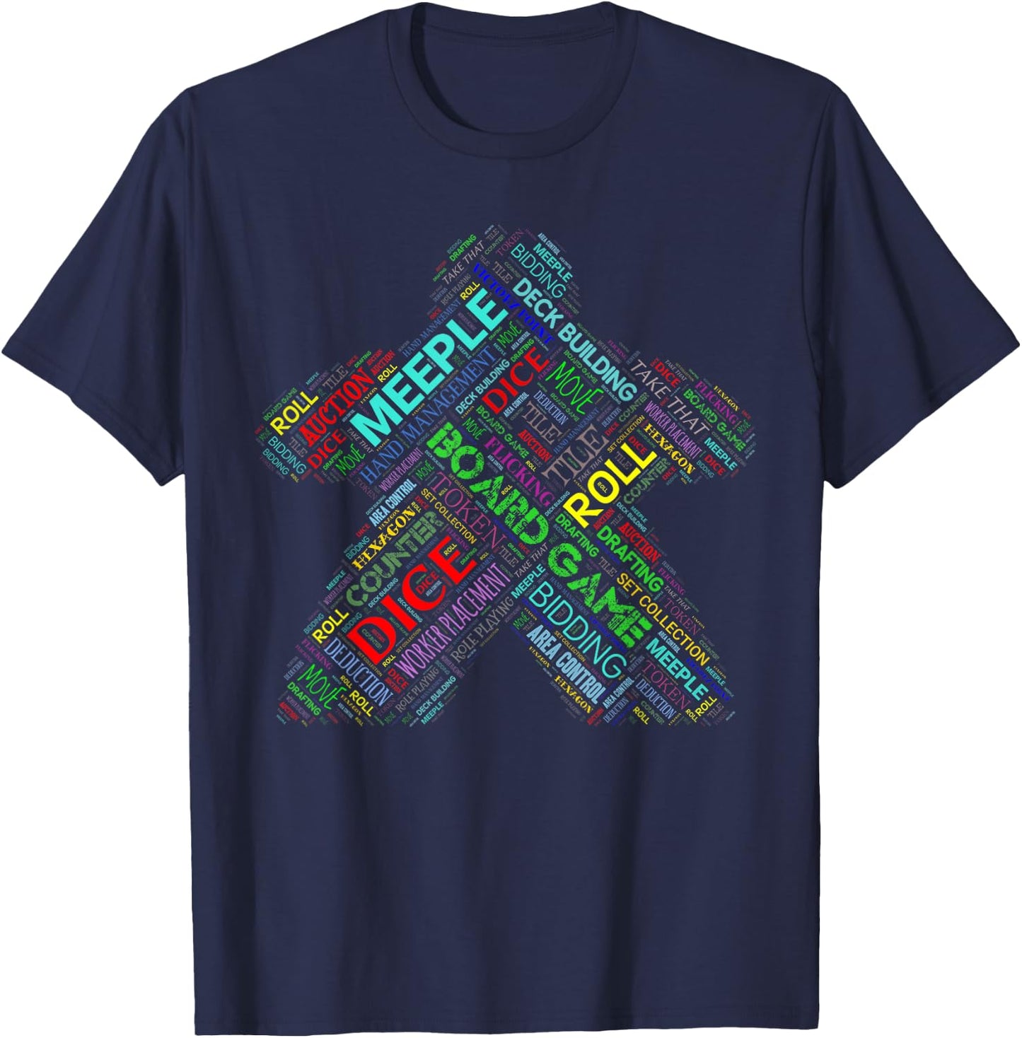 Board Game Meeple Typography with Terms and Mechanics T-Shirt - T-Shirt | Navy