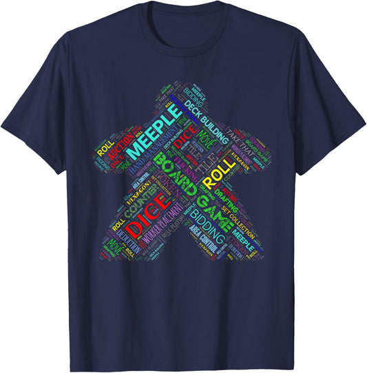 Board Game Meeple Typography with Terms and Mechanics T-Shirt - T-Shirt | Navy