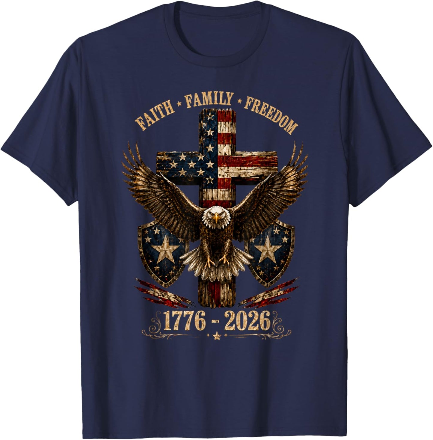 America Bald Eagle, Faith, Family, Freedom USA 250 Years T-Shirt - T-Shirt | Navy