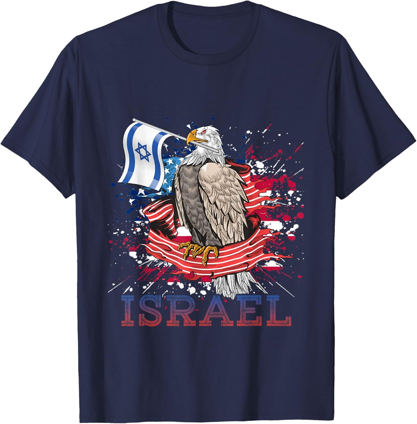 Patriotic Eagle Star Of David Israeli Jew Gift Israel Women Kids Men T-Shirt - T-Shirt | Navy