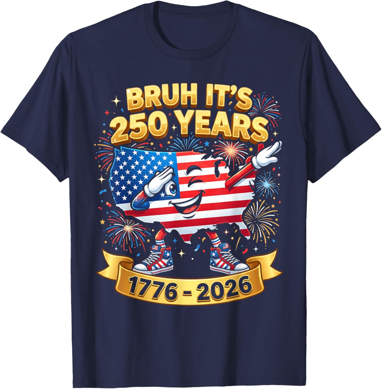 Bruh It's 250 Years Boys Kid Patriotic 250th Anniversary USA T-Shirt - T-Shirt | Navy
