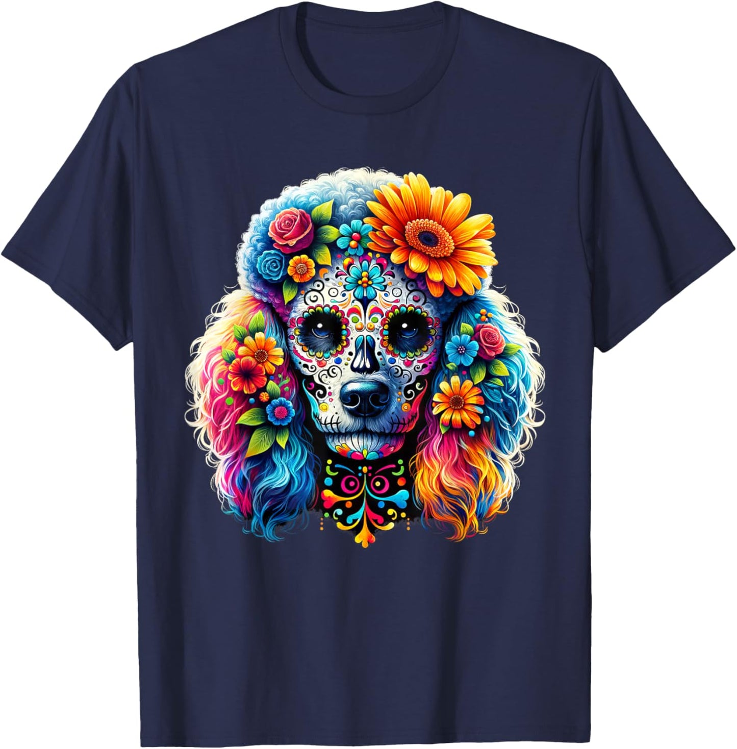 Cinco De Mayo Poodle Dog Sugar Skull Flower Women Kids T-Shirt - T-Shirt | Navy