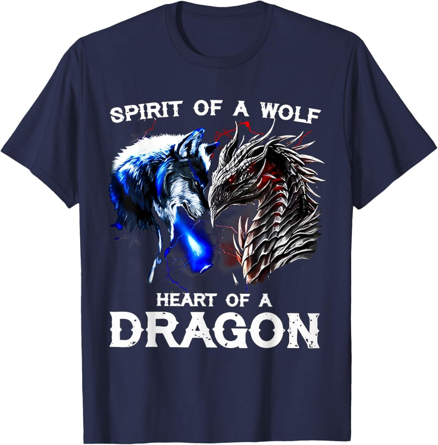 The Soul of a Wolf The Heart of a Dragon T-Shirt - T-Shirt | Navy