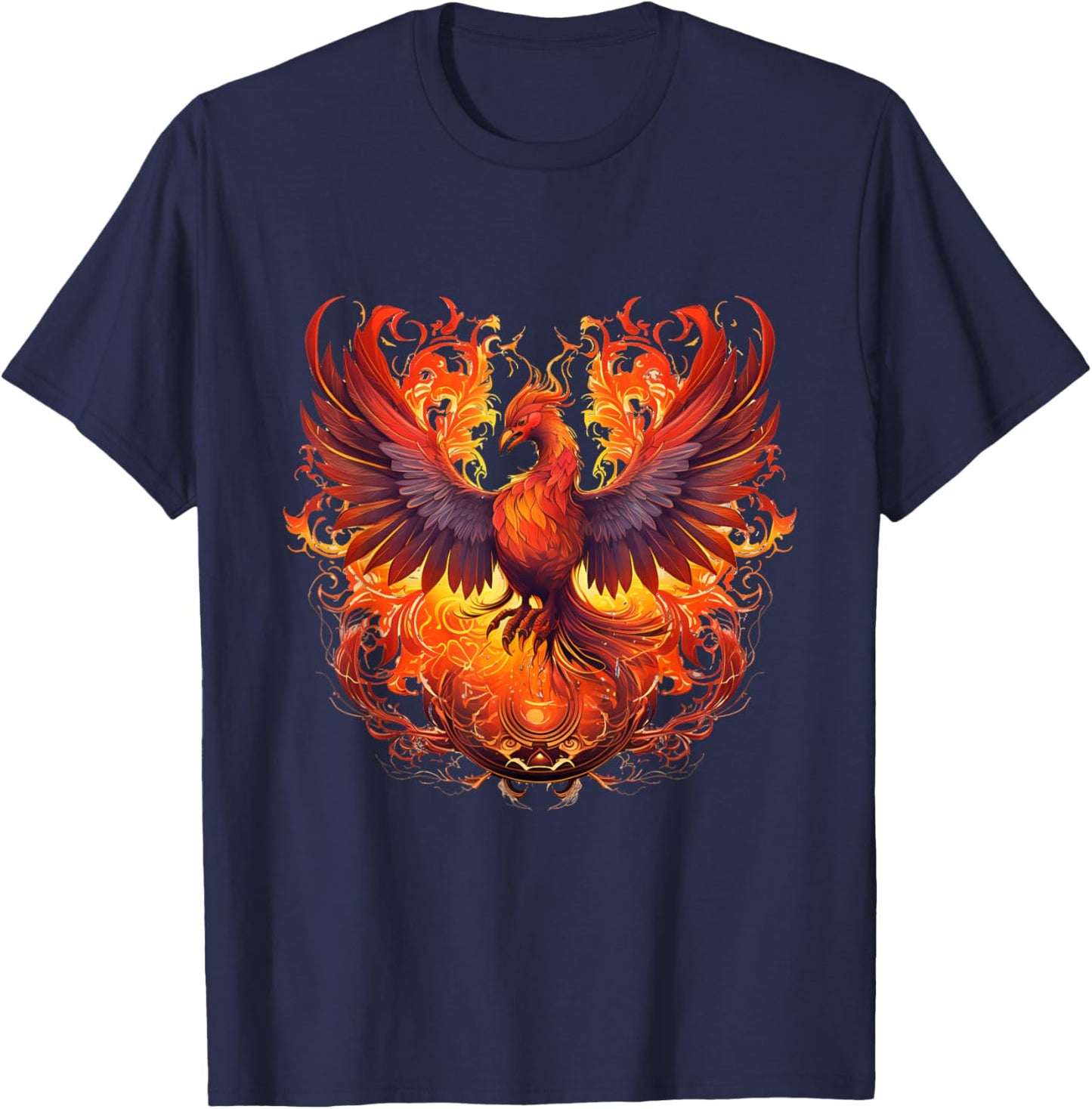 Phoenix Eagle Reborn New Beginning Flames Under Sun Symbolic T-Shirt - T-Shirt | Navy