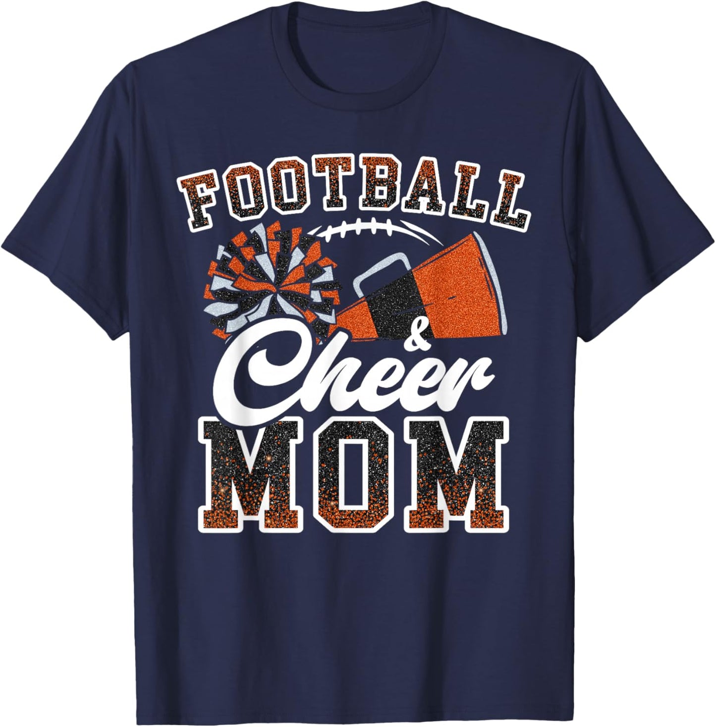 Loud Proud Football & Cheer Mom Cheerleader Mom Mama Orange T-Shirt - T-Shirt | Navy