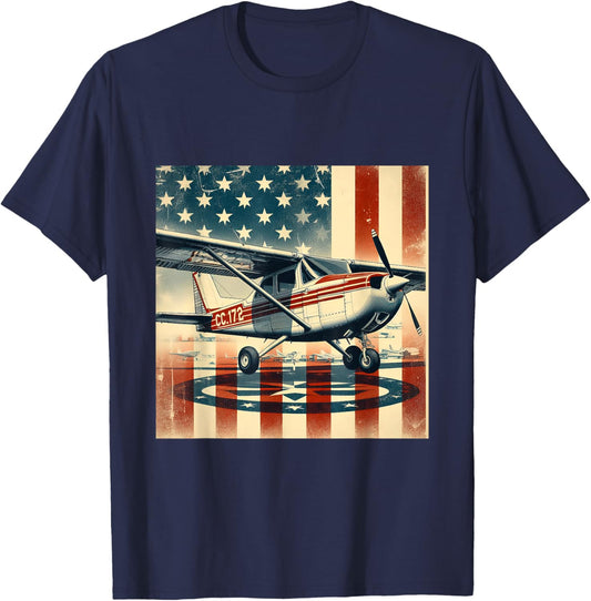 C-172 Skyhawk Vintage C172 Airplane Retro US Flag T-Shirt - T-Shirt | Navy