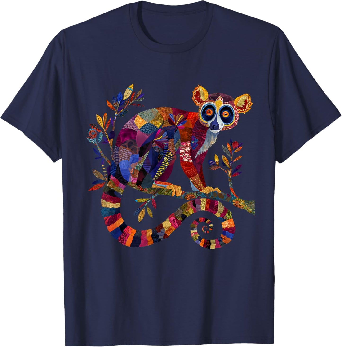 Lemur Floral Vintage Flower Pattern Monkey Lemur Lover T-Shirt - T-Shirt | Navy
