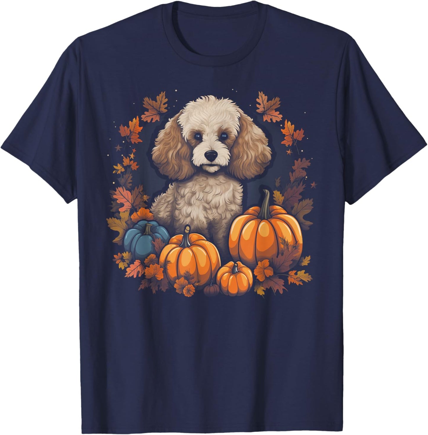 Poodle Dog - Pumpkin Thanksgiving Fall Halloween T-Shirt - T-Shirt | Navy