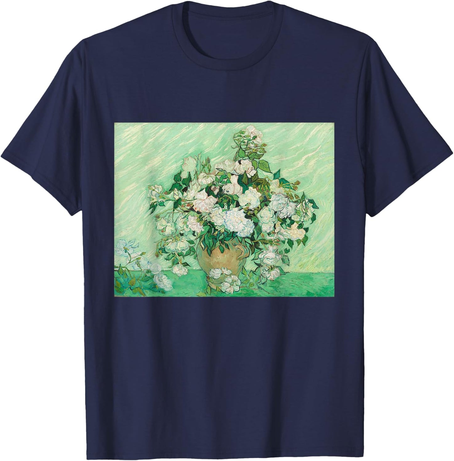 Vincent van Gogh Vase of Roses Art T-Shirt - T-Shirt | Navy