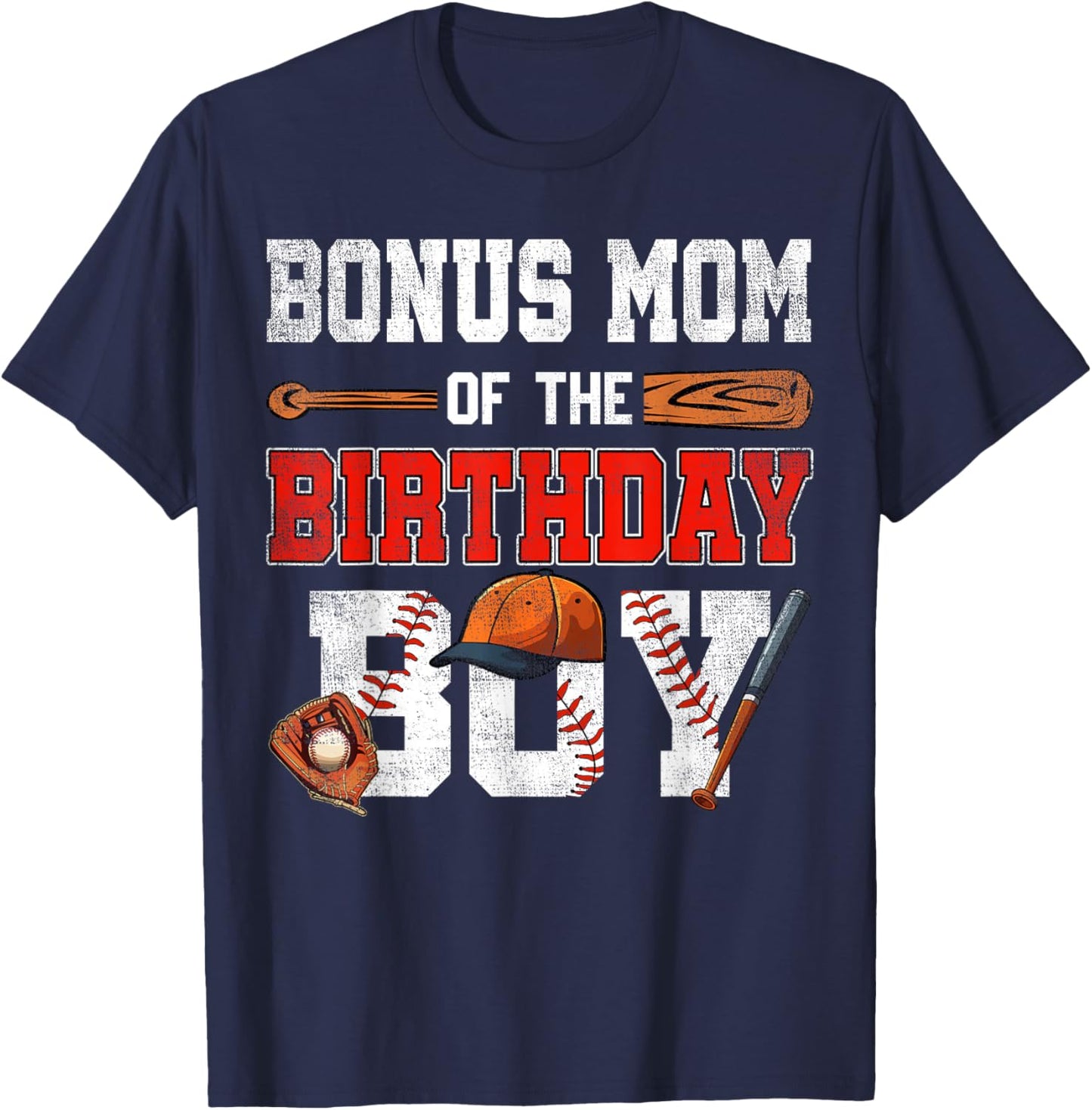 Bonus Mom Of The Birthday Boy Baseball Bday Family T-Shirt - T-Shirt | Navy