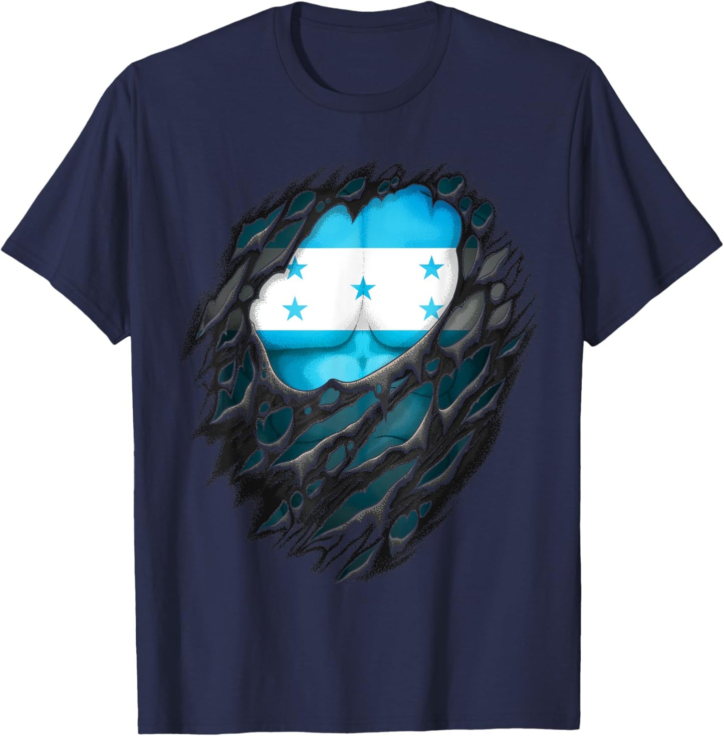 Proud Honduran Roots Heritage Torn Ripped Honduras Flag T-Shirt - T-Shirt | Navy