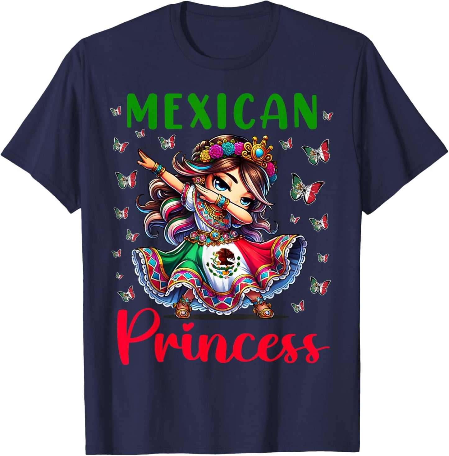 Mexican Princess Flag Latina Mexicana for Girls Kids T-Shirt - T-Shirt | Navy