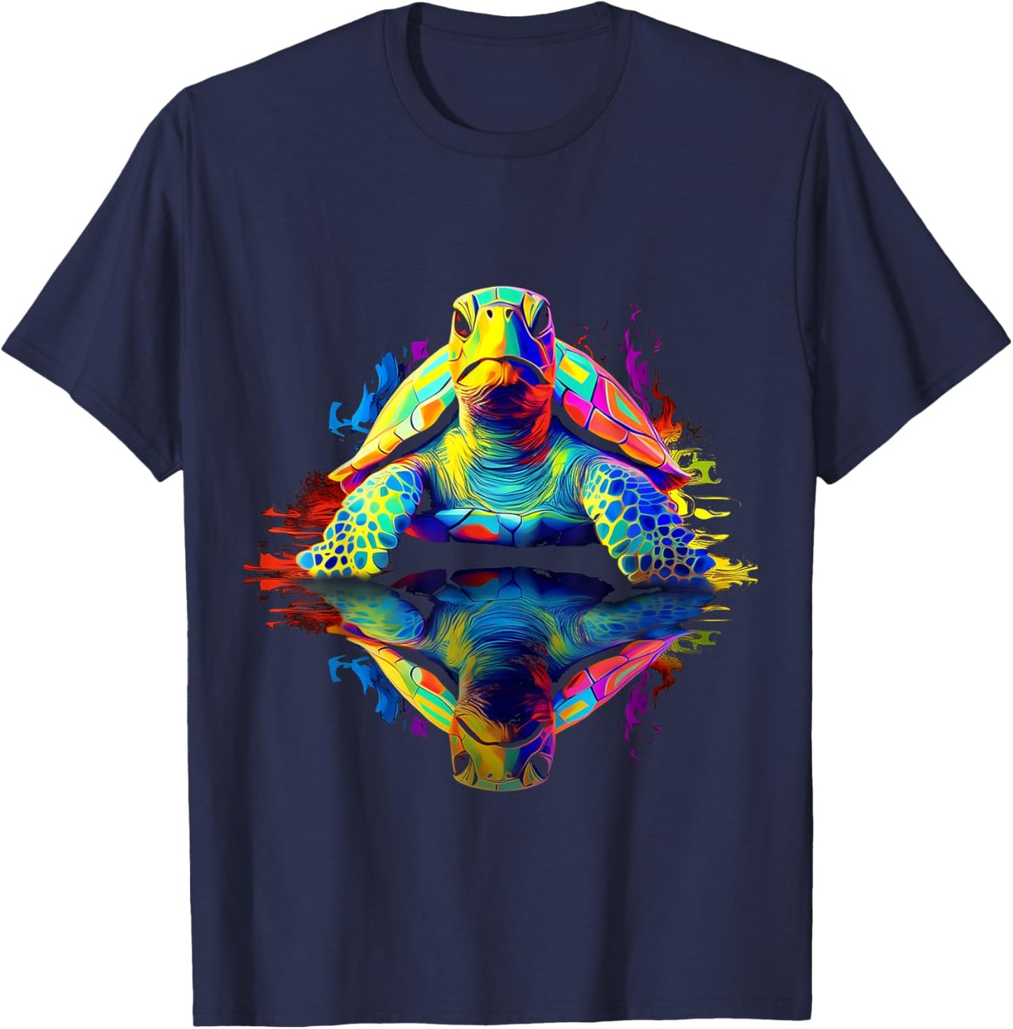 Turtle Abstract Art Animal Lover Colorful Graphic Turtle T-Shirt - T-Shirt | Navy