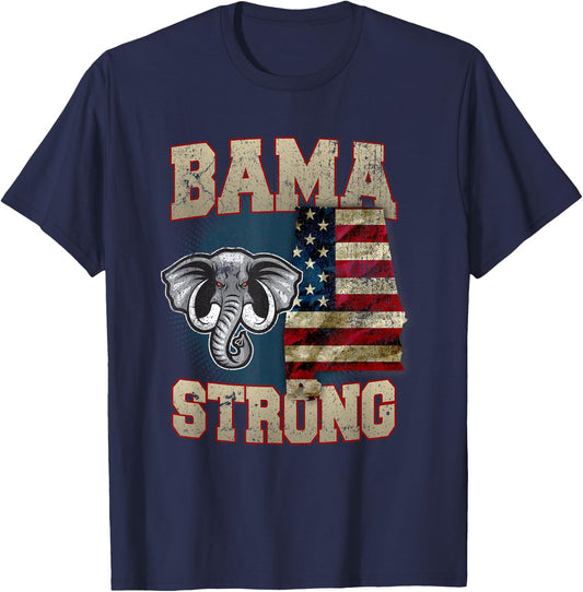 Bama Strong Alabama State With USA Flag Overlay T-Shirt - T-Shirt | Navy