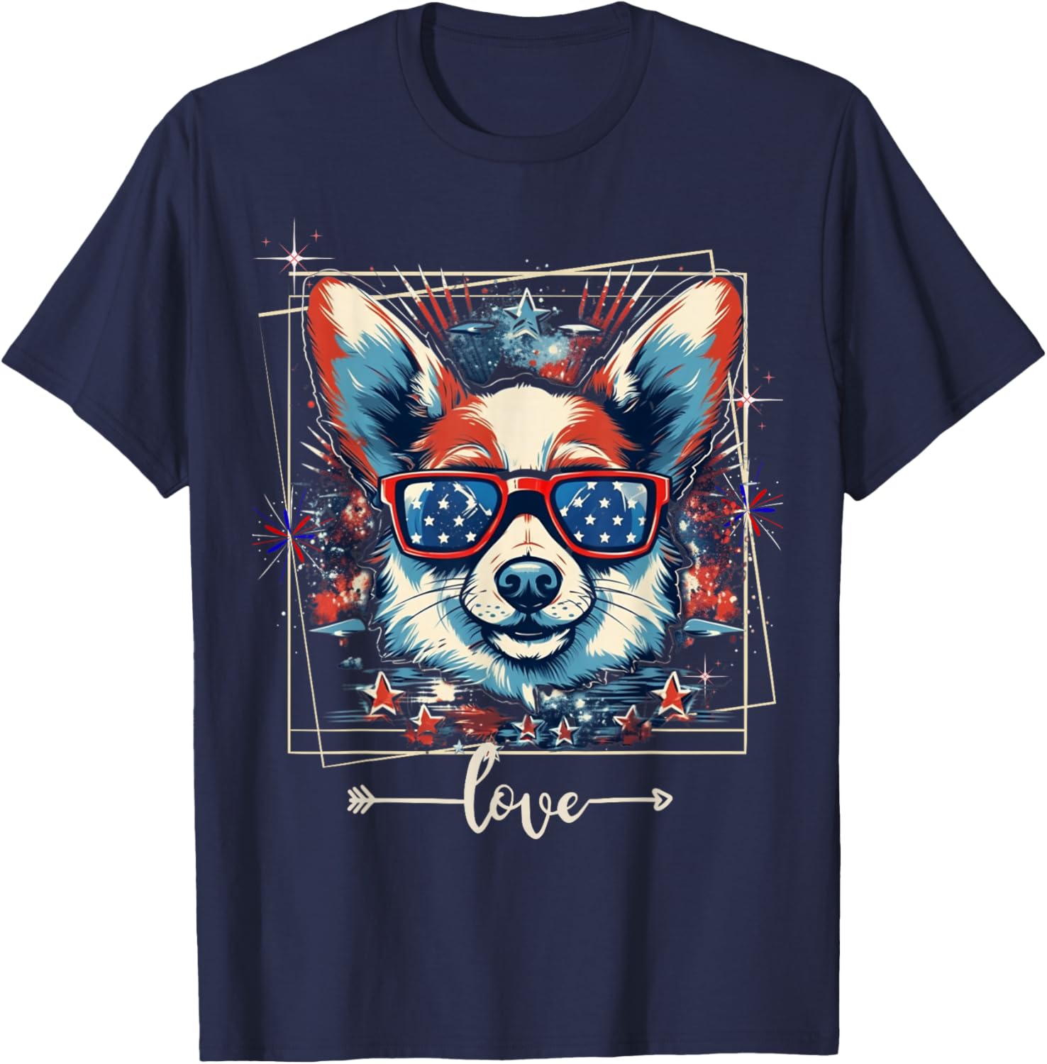 4th Of July American Flag Patriotic Corgi Lovers Dog T-Shirt - T-Shirt | Navy