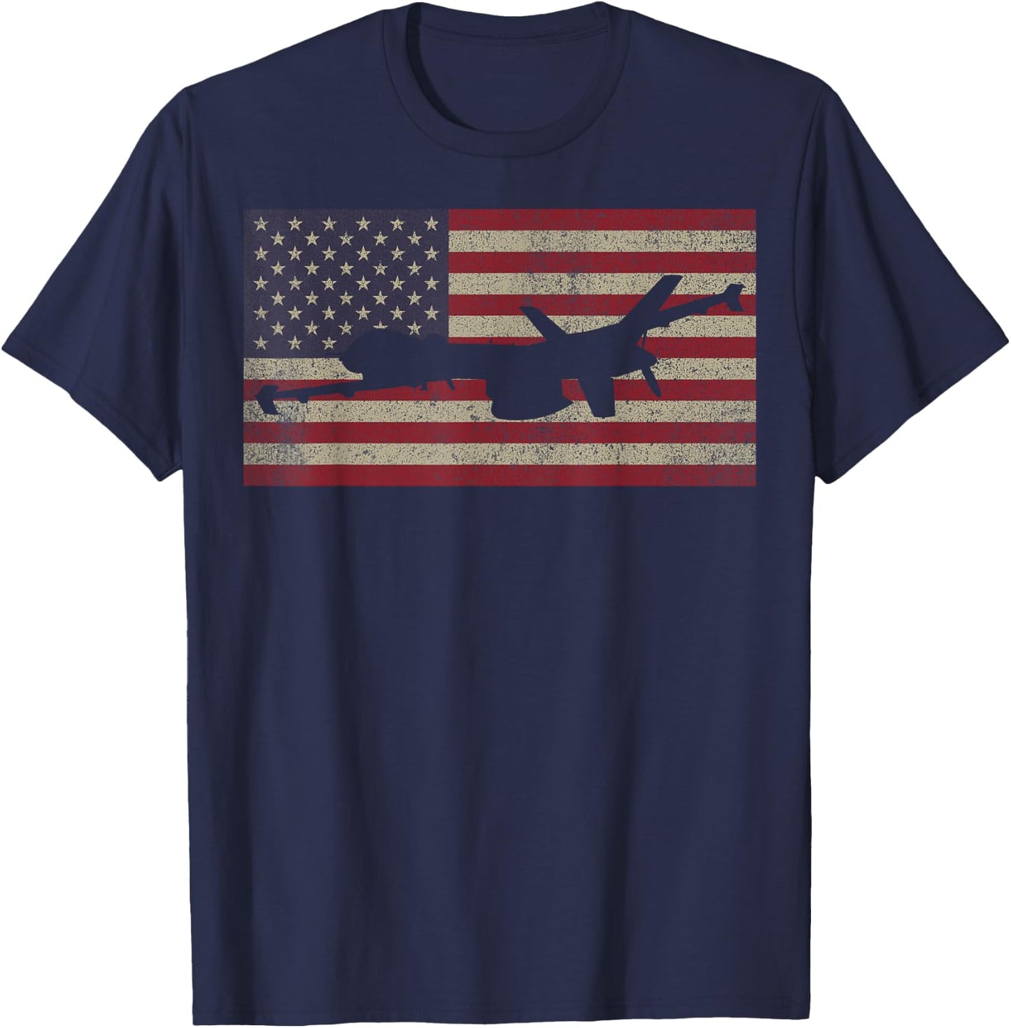 MQ-9 Reaper Guardian UAV Drone American Flag T-Shirt - T-Shirt | Navy