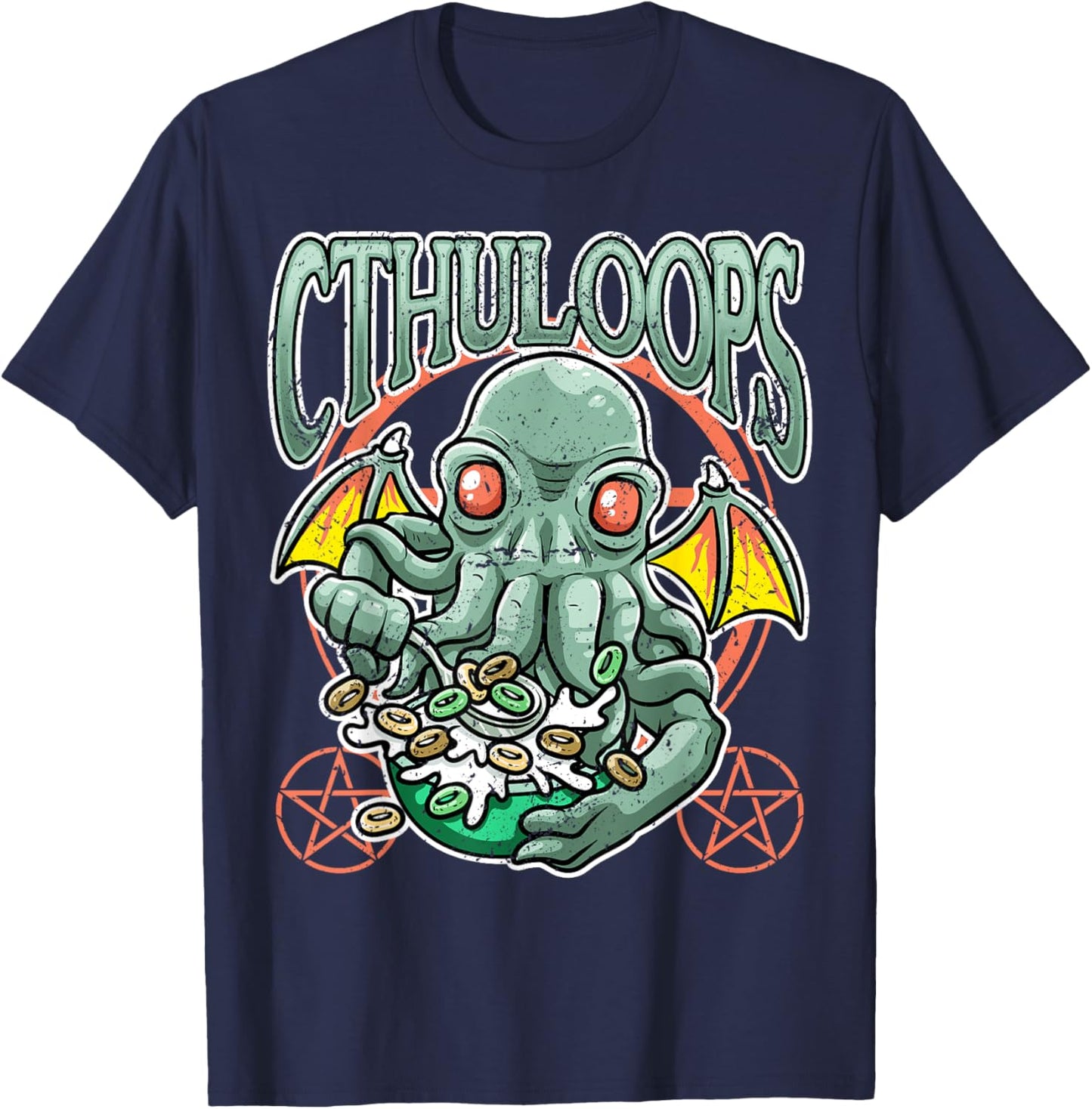 Cthuloops eating cereal Funny Cthulhu monster lover T-Shirt - T-Shirt | Navy