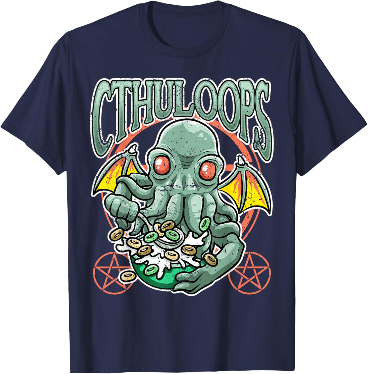 Cthuloops eating cereal Funny Cthulhu monster lover T-Shirt - T-Shirt | Navy