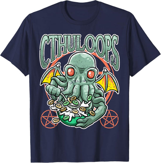 Cthuloops eating cereal Funny Cthulhu monster lover T-Shirt - T-Shirt | Navy