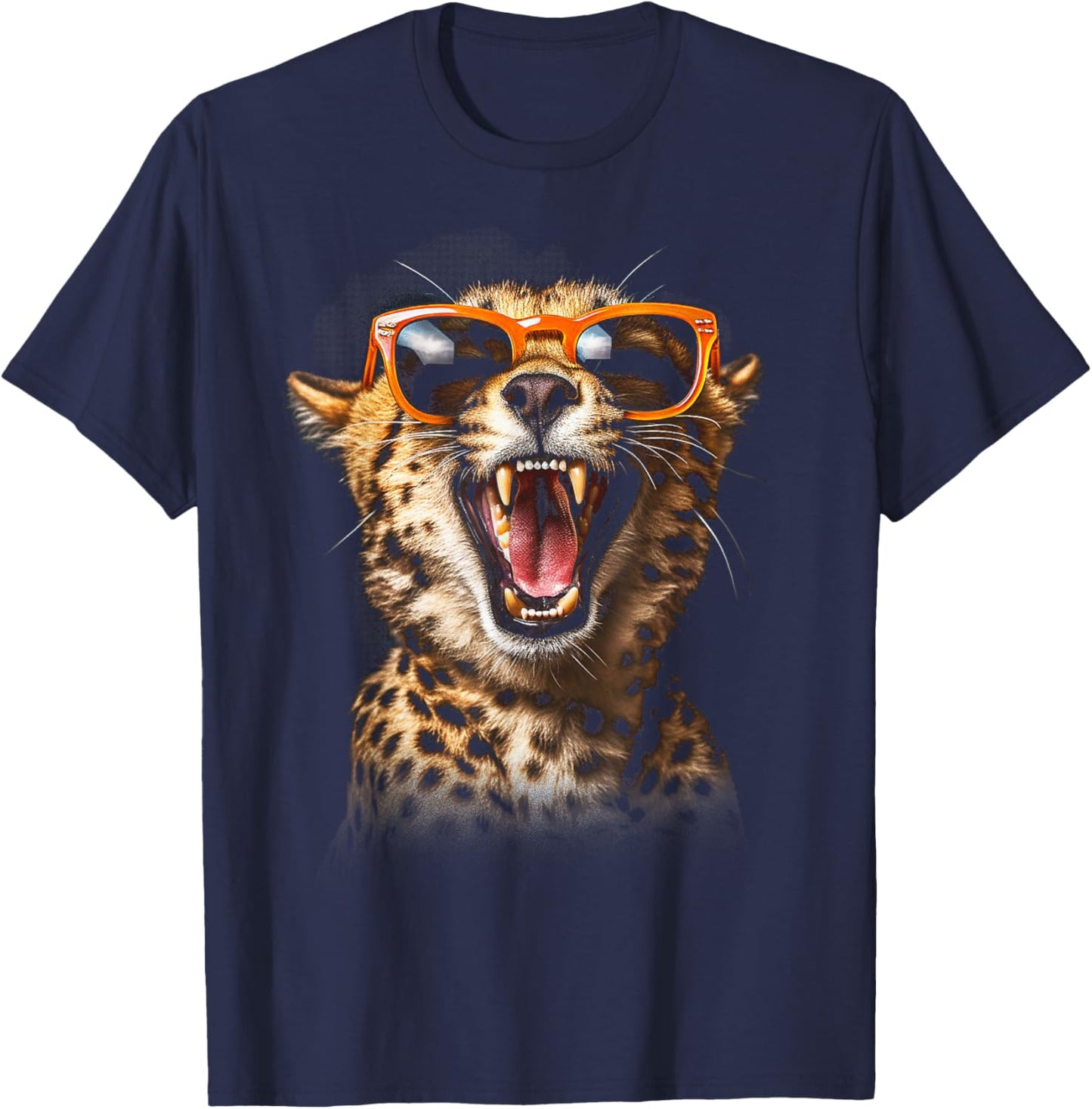 Leopard Cheetah Sunglasses Tiger Leopard Face Lion Cat T-Shirt - T-Shirt | Navy