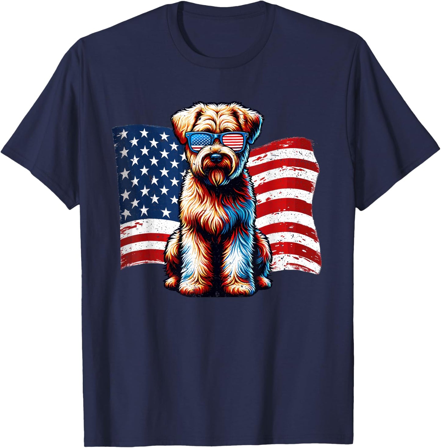 Soft coated Wheaten Terrier American Flag Patriotic Vintage T-Shirt - T-Shirt | Navy