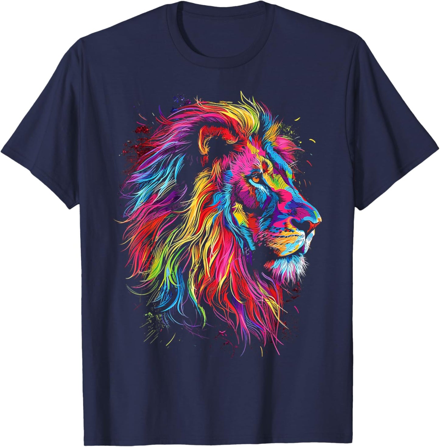 Lion Art Abstract Colorful Animal Graphic Lion T-Shirt - T-Shirt | Navy