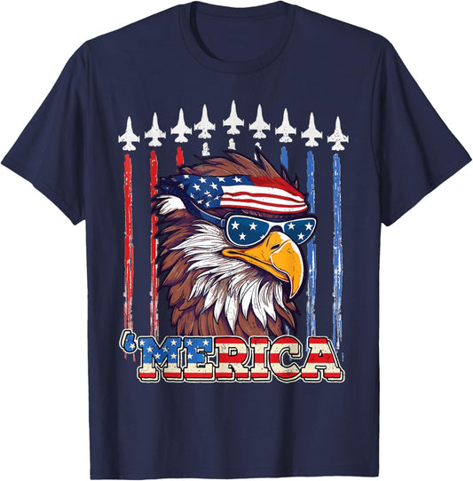 Merica Patriotic Eagle USA flag 4th of july Eagle mullet T-Shirt - T-Shirt | Navy