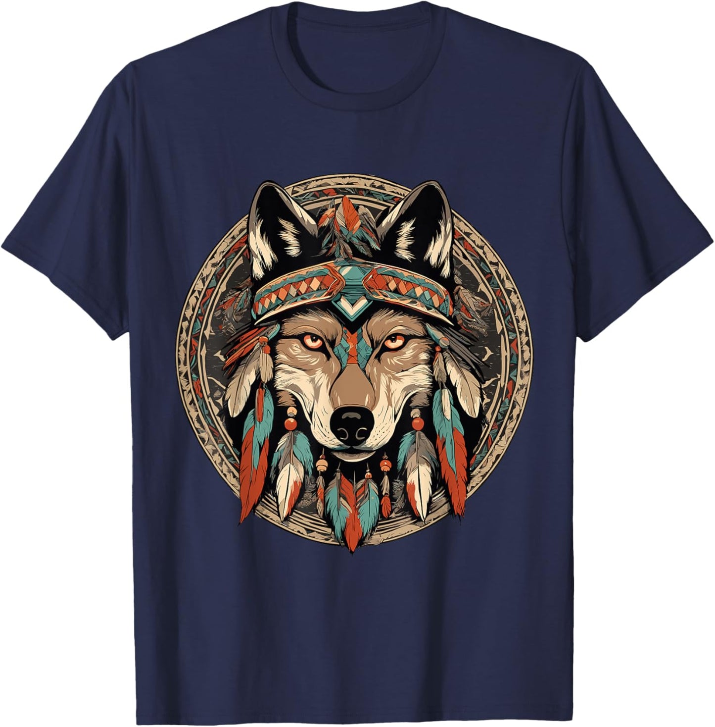Native American Wolf Totem T-Shirt - T-Shirt | Navy